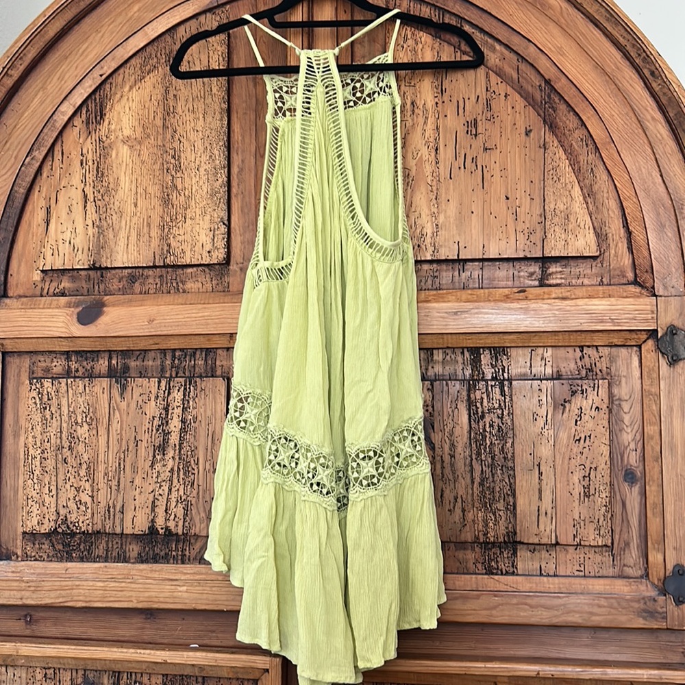 Free People Sky Full of Stars Lime Green Lace Halter Swing Dress Tunic Top - Picture 8 of 11